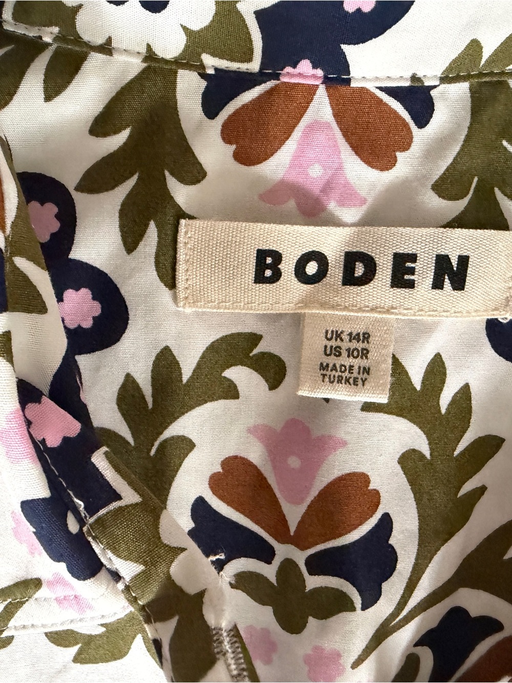Boden Amy Dress 10R Mayfly Mosaic Bloom Cotton Belted Midi Pockets - Picture 3 of 6
